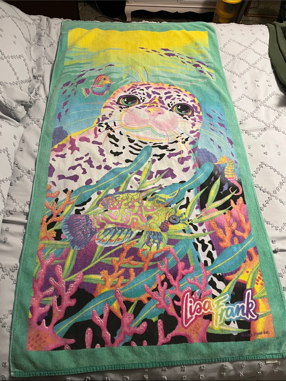 Vintage Lisa Frank  Seal Beach Towel rainbow fish